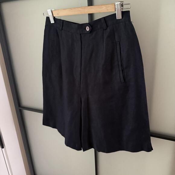 Vintage 90s Black Trouser Tailored Shorts Classy Old Money 26” W 6 Irish Linen - Picture 3 of 12